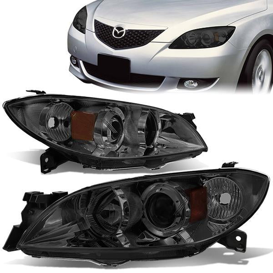 FAROS 04-09 MAZDA 3 SEDAN 4-DOOR - H7 LOW BEAM / 9005 HIGH BEAM - SMOKE HOUSING / AMBER CORNER