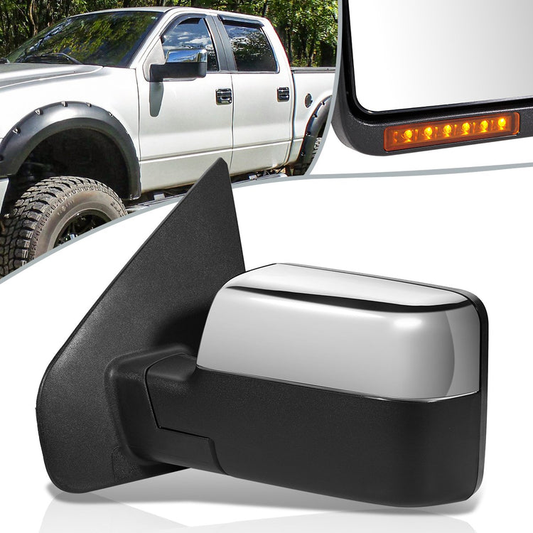RETROVISOR MIRROR - OEM - 04-08 FORD F-150 - POWERED - HEATED - W/ SIGNAL LIGHT - W/ MEMORY - CHROME - LEFT