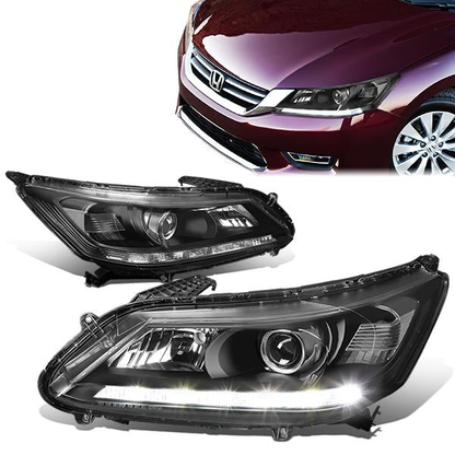 FAROS 13-15 HONDA ACCORD 4-DOOR - LED DRL - PROJECTOR - BLACK HOUSING / CLEAR CORNER - H11 LOW BEAM / 9005 HIGH BEAM