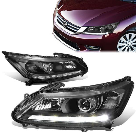 FAROS 13-15 HONDA ACCORD 4-DOOR - LED DRL - PROJECTOR - BLACK HOUSING / CLEAR CORNER - H11 LOW BEAM / 9005 HIGH BEAM