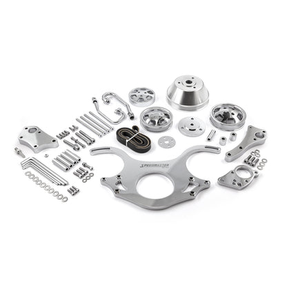 Chevy BBC 454 Aluminum Complete Serpentine Engine Pulley Kit [Polished]