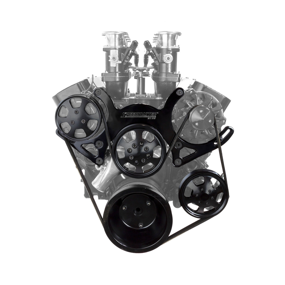Chevy SBC 350 Aluminum Complete Serpentine Engine Pulley Kit [Black]