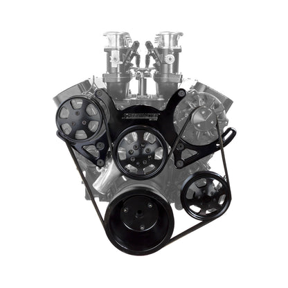 Chevy SBC 350 Aluminum Complete Serpentine Engine Pulley Kit [Black]