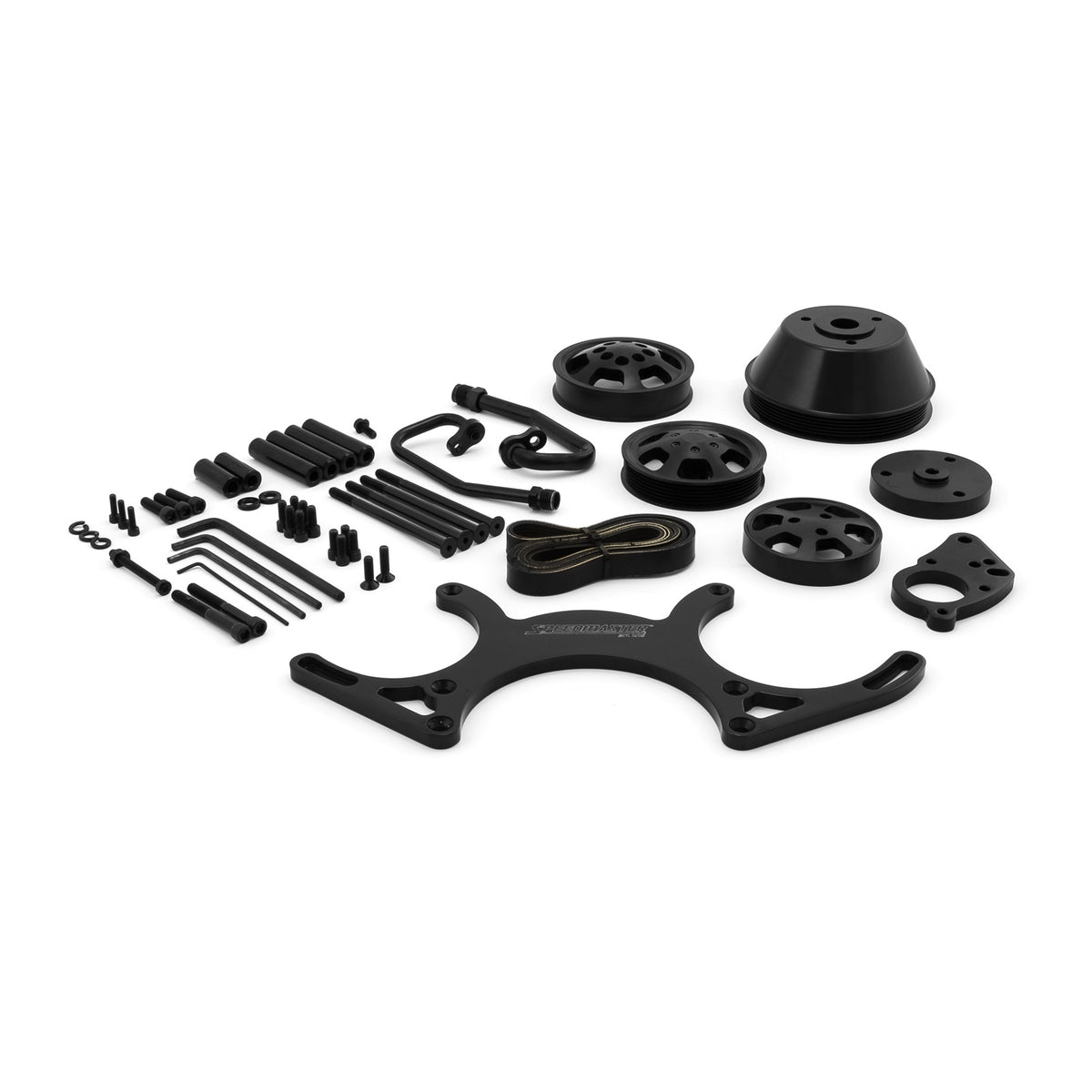 Chevy SBC 350 Aluminum Complete Serpentine Engine Pulley Kit [Black]