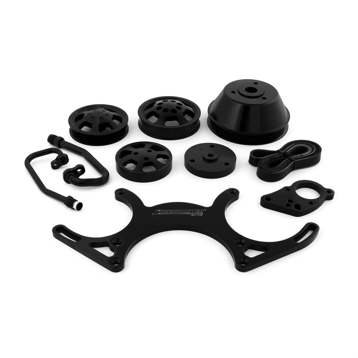 Chevy SBC 350 Aluminum Complete Serpentine Engine Pulley Kit [Black]
