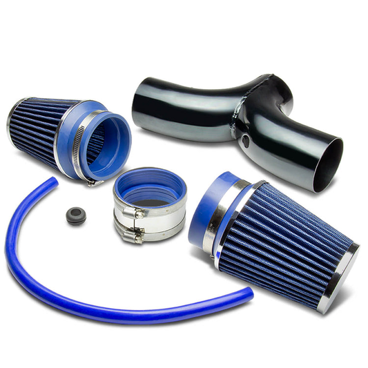 FILTRO DE AIRE ALTO FLUJO 3.50" SHORT RAM - 97-04 CHEVY CORVETTE 5.7L DUAL INTAKE +FILTER SET - ALUMINUM - BLACK / BLUE