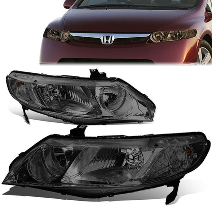 FAROS 06-09 HONDA CIVIC 4-DOOR - 9006 LOW BEAM / 9005 HIGH BEAM - SMOKE HOUSING / CLEAR CORNER
