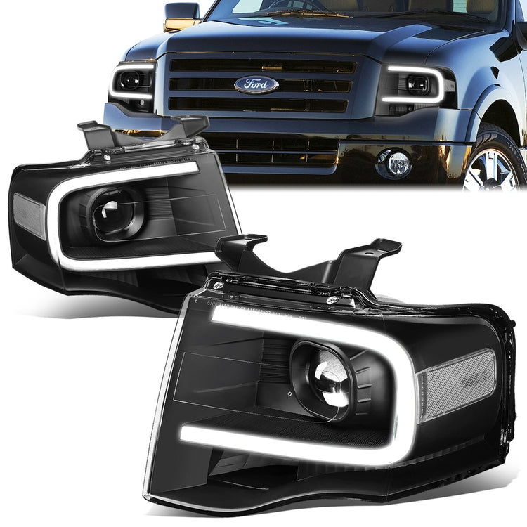 FAROS 07-14 FORD EXPEDITION - 3D - LED DRL - PROJECTOR - BLACK HOUSING / CLEAR CORNER - H7 LOW / HIGH BEAM / 3157A SIGNAL 194 MARKER