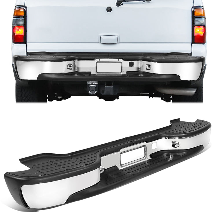 BURRERA TRASERA 00-06 CHEVROLET SUBURBAN 1500 2500 / TAHOE / GMC YUKON XL 1500 - W/ LICENSE PLATE LIGHTS - CHROME/STEEL