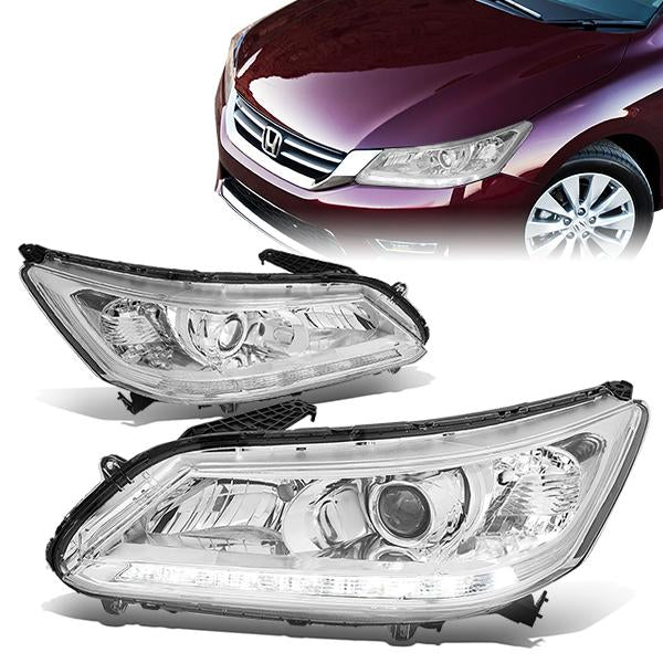 FAROS 13-15 HONDA ACCORD 4-DOOR - LED DRL - PROJECTOR - CHROME HOUSING / CLEAR CORNER - H11 LOW BEAM / 9005 HIGH BEAM
