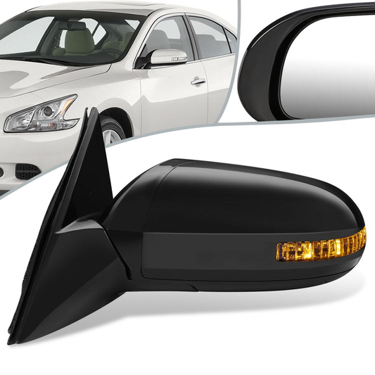 RETROVISOR MIRROR - OEM - 09-15 NISSAN MAXIMA - POWERED - W/ SIGNAL LIGHT - FOLDING - BLACK MATERIAL - LEFT