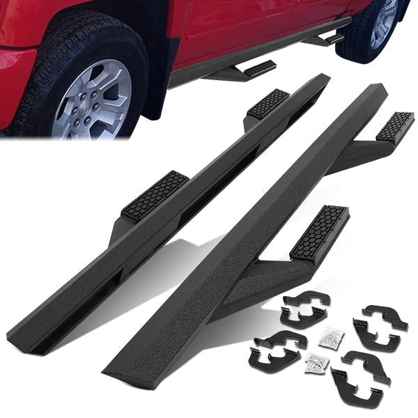 ESTRIBOS 3" - SIDE ARM STYLE - ALUMINUM - 07-18 CHEVY SILVERADO 1500, GMC SIERRA 1500 / 07-19 CHEVY SILVERADO 2500HD, SILVERADO 3500HD, GMC SIERRA 2500HD, SIERRA 3500HD - CREW CAB - BLACK