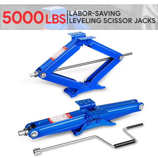 HERRAMIENTAS SCISSOR JACK KIT - 2PCS - 24" - 5000LBS - BLUE - FOR RV STABLIZING AND LEVELING PURPOSE ONLY, NEVER USE FOR LIFTING, CHANGING TIRES OR SUPPORTING WEIGHT OF ANY VEHICLES