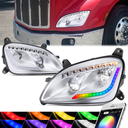 FAROS 13-20 PETERBILT 579 / 11-18 PETERBILT 587 - FULL LED RGB DRL SEQUENTIAL TURN SIGNAL - CHROME