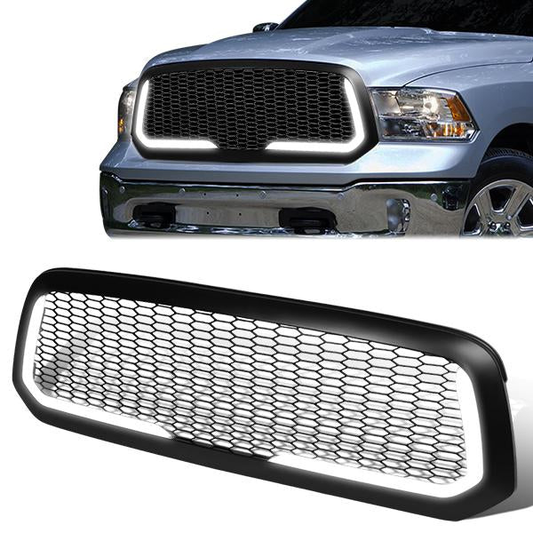 PARRILLA GRILLE - 13-18 DODGE RAM 1500 / 2018 DODGE RAM 1500 CLASSIC - DOES NOT FIT REBEL MODEL - HONEYCOMB MESH - W/ LED DRL LIGHT - LED'S REQUIRE WIRING INTO EXISTING LIGHTING - MATTE BLACK
