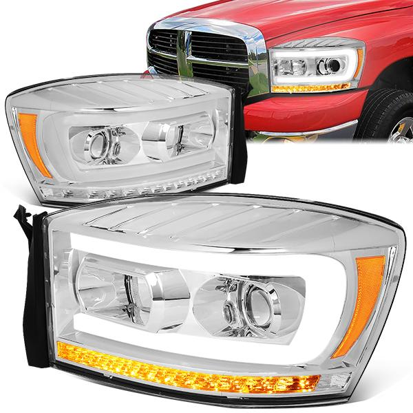 FAROS 06-08 DODGE RAM 1500 / 06-09 DODGE RAM 2500, 3500 - FITS MODELS WITH HALOGEN HEADLAMPS ONLY - LED DRL - PROJECTOR - CHROME HOUSING / AMBER CORNER - H1 LOW BEAM / H1 HIGH BEAM / INTEGRATED LED SIGNAL & MARKER