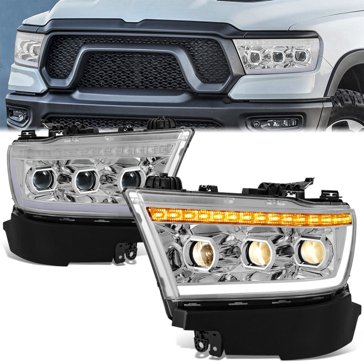 FAROS RAM 1500 2019-2024 - WITH FACTORY HALOGEN HEADLIGHTS - OE STYLE - 9005 HIGH / H11 LOW / 12961 MARKER - CHROME HOUSING / CLEAR CORNER