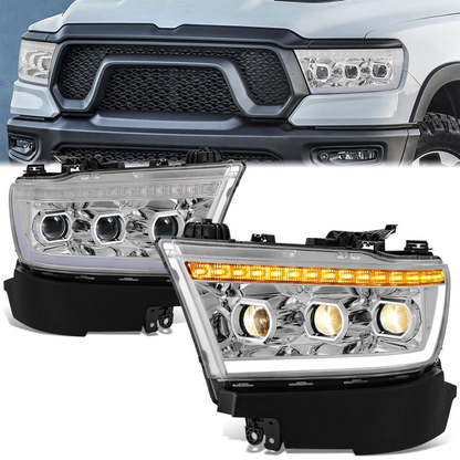 FAROS RAM 1500 2019-2024 - WITH FACTORY HALOGEN HEADLIGHTS - OE STYLE - 9005 HIGH / H11 LOW / 12961 MARKER - CHROME HOUSING / CLEAR CORNER