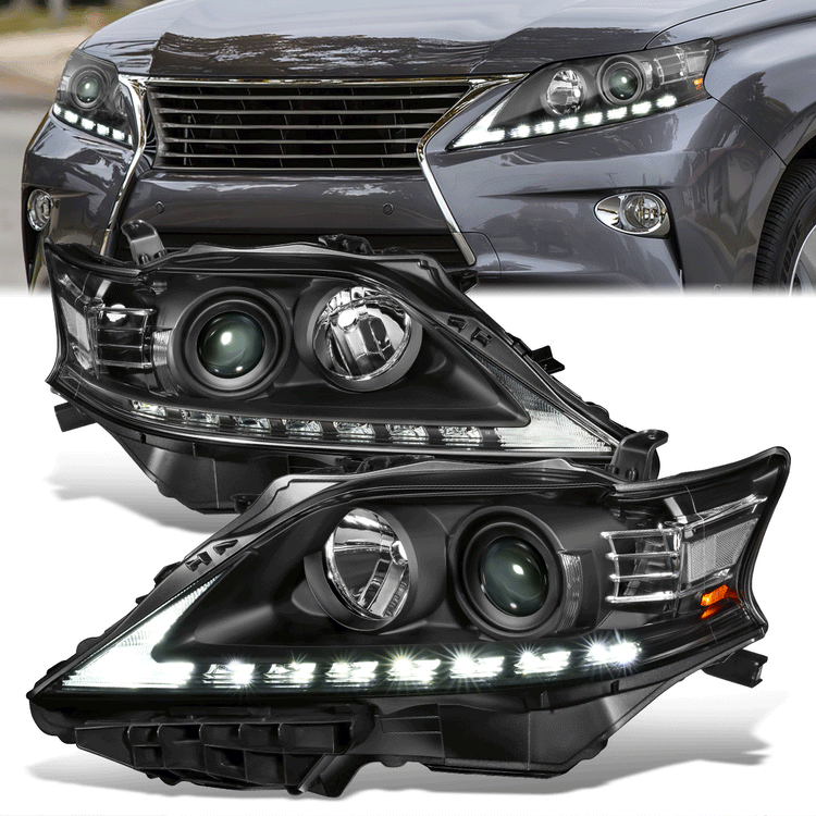FAROS 13-15 LEXUS RX350, RX450H - FITS MODELS W/ HALOGEN HEADLIGHTS ONLY - PROJECTOR - H11 LOW BEAM / 9005 HIGH BEAM/ 168 SIDE MARKER / 7440A SIGNAL - BLACK HOUSING / CLEAR CORNER