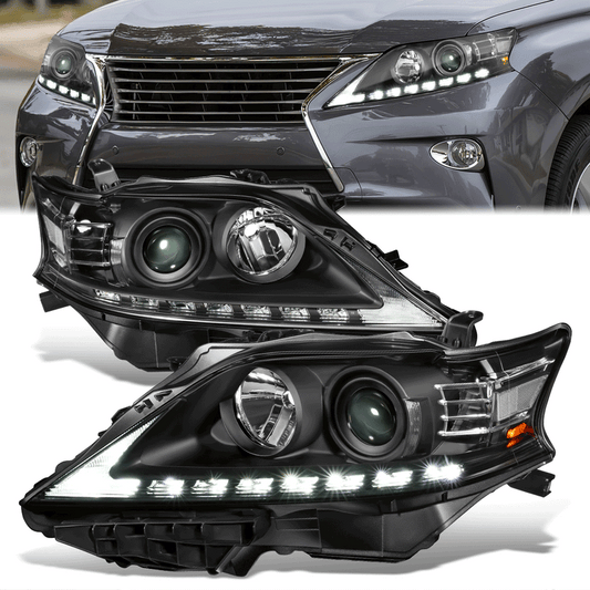 FAROS 13-15 LEXUS RX350, RX450H - FITS MODELS W/ HALOGEN HEADLIGHTS ONLY - PROJECTOR - H11 LOW BEAM / 9005 HIGH BEAM/ 168 SIDE MARKER / 7440A SIGNAL - BLACK HOUSING / CLEAR CORNER