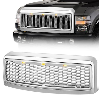 PARRILLA GRILLE - 08-10 FORD F-250, F-350 - HONEYCOMB MESH - W/ LED LIGHTS - CHROME