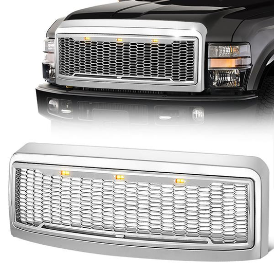 PARRILLA GRILLE - 08-10 FORD F-250, F-350 - HONEYCOMB MESH - W/ LED LIGHTS - CHROME