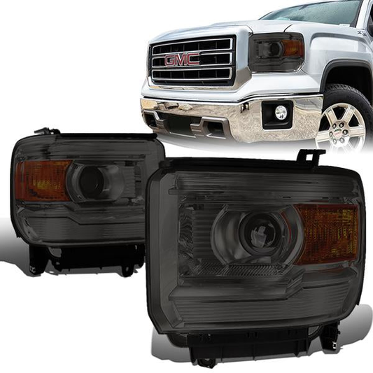 FAROS 14-15 GMC SIERRA 1500 / 15-17 GMC SIERRA 2500HD, 3500HD - FITS HALOGEN HEADLIGHT MODELS ONLY - PROJECTOR - H7 LOW BEAM / HIGH BEAM - SMOKE HOUSING / AMBER CORNER