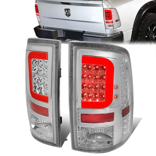 FAROS TRASEROS 09-17 DODGE RAM 1500 / 10-17 DODGE RAM 2500 , 3500 - RED C-BAR - 3D - LED - CHROME / CLEAR