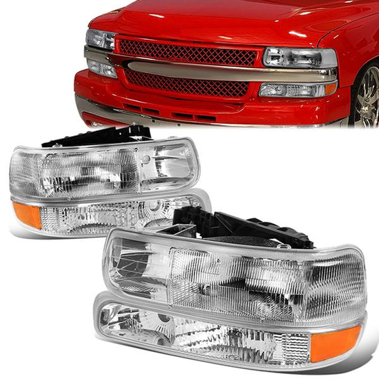FAROS 99-02 CHEVY SILVERADO 1500HD , 2500HD , 3500HD / 00-06 CHEVY SUBURBAN 1500 , 2500 , TAHOE 2/4-DOOR - 4PC - OE STYLE - CHROME HOUSING / AMBER CORNER