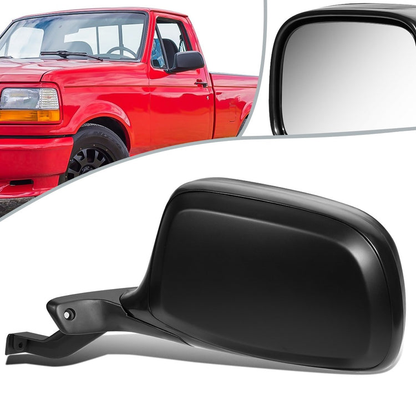 RETROVISOR MIRROR - OEM - 92-96 FORD F-150 - MANUAL - FOLDING - BLACK COVER - LEFT