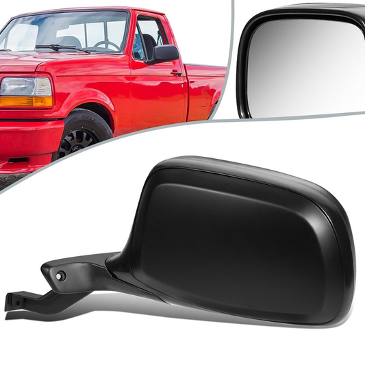 RETROVISOR MIRROR - OEM - 92-96 FORD F-150 - MANUAL - FOLDING - BLACK COVER - LEFT
