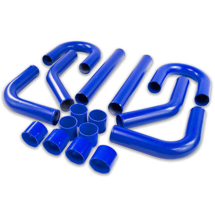TUBERIA INTERCOOLER UNIVERSAL INTERCOOLER PIPING - ALUMINUM - 2.50" - 8PC - PIPES / HOSES / CLAMPS - BLUE - J16-3 / J15-3 / 4