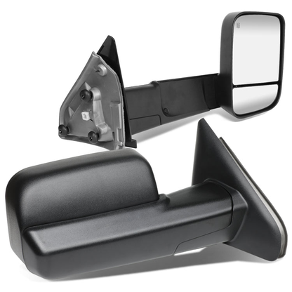 RETROVISORES EXTENDIBLES TOWING MIRROR - 02-08 DODGE RAM 1500 / 03-09 DODGE RAM 2500, 3500 - PAIR - POWERED W/ HEATED W/ PUDDLE LIGHT - BLACK