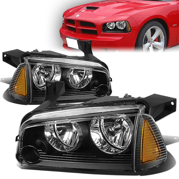 FAROS 06-10 DODGE CHARGER 4-DOOR - 4PC - BLACK HOUSING / AMBER CORNER - 9006 LOW BEAM / 9005 HIGH BEAM