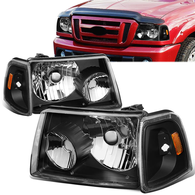 FAROS 01-11 FORD RANGER 2/4-DOOR - 4PC - 9007 LOW BEAM / HIGH BEAM - BLACK HOUSING / AMBER CORNER