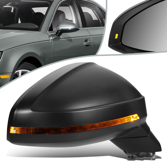 RETROVISOR MIRROR - 17-19 AUDI A4, A4 ALLROAD, S4 - POWERED - HEATED - W/ SIGNAL - FOLDING - W/O LANE DEPARTURE - OEM - RIGHT - PRIMED BLACK