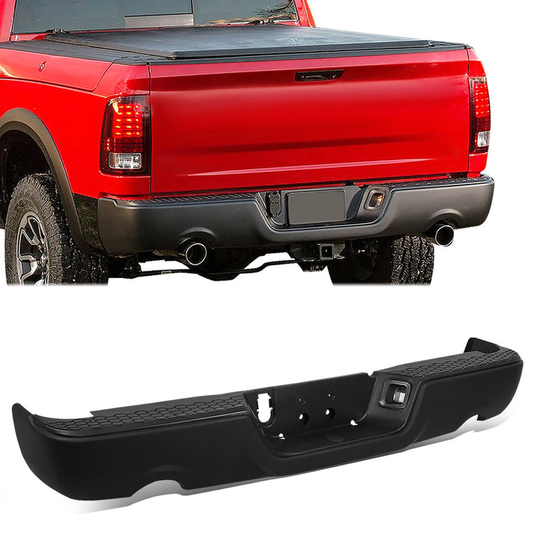 BURRERA TRASERA 09-19 DODGE RAM 1500 - ALSO FITS 19 RAM 1500 CLASSIC - W/ DUAL EXHAUST - FITS MODELS W/O BACKUP SENSORS - BLACK/STEEL