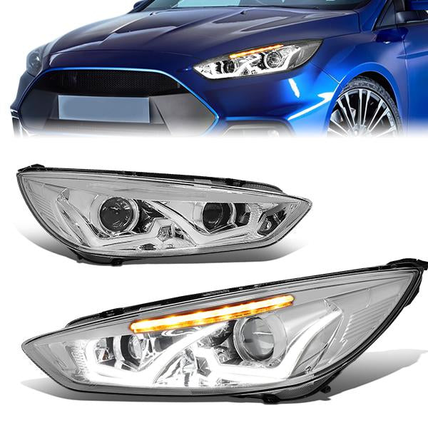 FAROS 15-17 FORD FOCUS 4-DOOR - ONLY FITS HALOGEN HEADLIGHT MODELS -  DOES NOT FIT ELECTRIC MODELS - LED - DUAL HALO PROJECTOR - CHROME HOUSING / CLEAR CORNER - H11 LOW BEAM / H1 HIGH BEAM