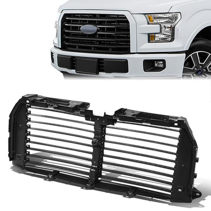 nan GRILLE - FRONT UPPER RADIATOR SHUTTER - 15-17 FORD F-150 WITH 2.7L TURBO, 3.5L NA, 3.5L TURBO, 5.0L V8 - BLACK