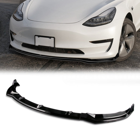 LIP FRONTAL 17-21 TESLA MODEL 3 - REQUIRES DRILLING BUMPER FOR INSTALLATION - 3PC - PAINTED GLOSS BLACK