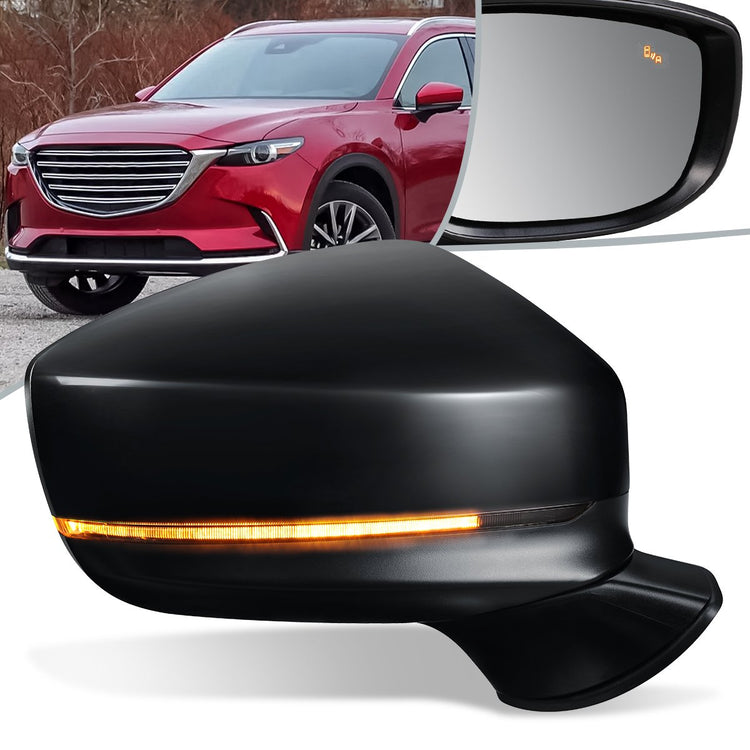 RETROVISOR MIRROR - OEM - 16-20 MAZDA CX-9 - POWERED - HEATED - W/ SIGNAL LIGHT - W/ BSD - FOLDING - BLACK MATERIAL - RIGHT