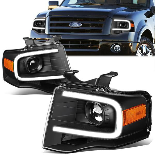 FAROS 07-14 FORD EXPEDITION - 3D - LED DRL - PROJECTOR - BLACK HOUSING / AMBER CORNER - H7 LOW / HIGH BEAM / 3157A SIGNAL 194 MARKER