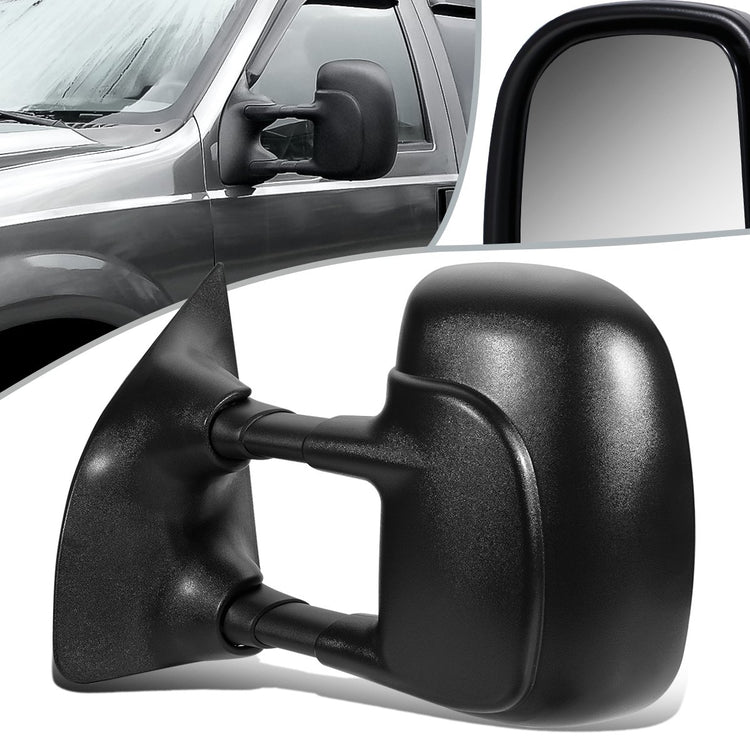 RETROVISOR MIRROR - OEM - 99-04 FORD F-350 / 00-05 FORD EXCURSION - MANUAL - FOLDING - W/ DUAL GLASS - W/ TOWING PACKAGE - TEXTURED - BLACK