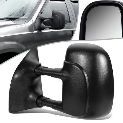 RETROVISOR MIRROR - OEM - 99-04 FORD F-350 / 00-05 FORD EXCURSION - MANUAL - FOLDING - W/ DUAL GLASS - W/ TOWING PACKAGE - TEXTURED - BLACK