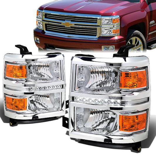 FAROS 14-15 CHEVY SILVERADO 1500, 2500HD, 3500HD 2/4-DOOR - LED DRL - CHROME HOUSING / AMBER CORNER - H11 LOW BEAM / 9005 HIGH BEAM
