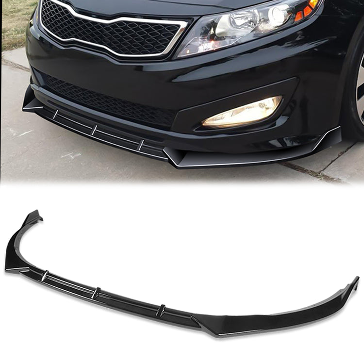 LIP FRONTAL 11-13 KIA OPTIMA - FITS SX, HYBRID USA MODEL ONLY - DOES NOT FIT EX, LX MODEL -  REQUIRES DRILLING BUMPER FOR INSTALLATION - 3PC - PAINTED GLOSS BLACK
