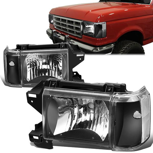 FAROS 87-91 FORD BRONCO, F-150, F-250, F-350 - 9004 HIGH / LOW BEAM / 1157A TURN SIGNAL - BLACK HOUSING / CLEAR CORNER