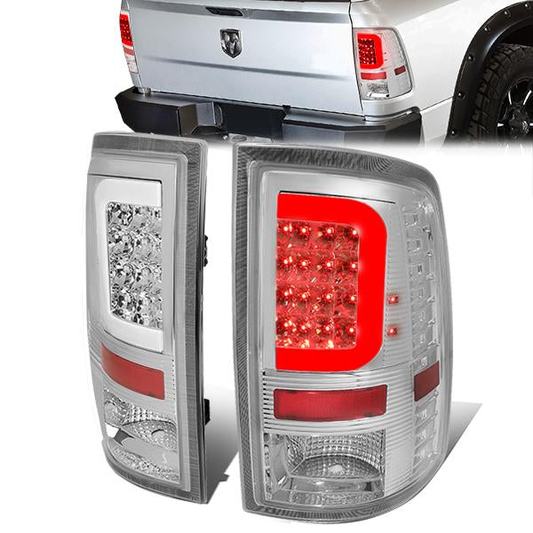 FAROS TRASEROS 09-17 DODGE RAM 1500 / 10-17 DODGE RAM 2500 , 3500 - C-BAR - 3D - LED - CHROME / CLEAR