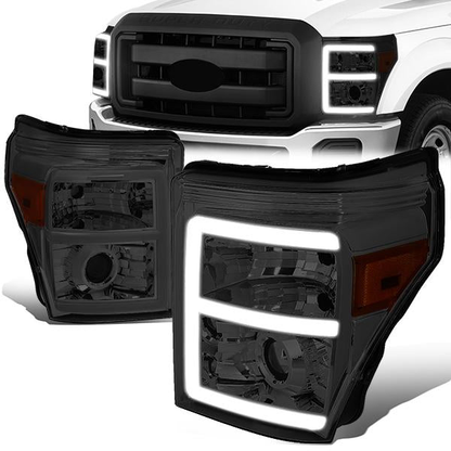 FAROS 11-16 FORD F-250, F-350, F-450, F-550 - SUPER DUTY 2/4-DOOR - LED E-BAR - HALO PROJECTOR - SMOKE HOUSING / AMBER CORNER - H7 LOW BEAM / H7 HIGH BEAM / 3157A SIGNAL 2825 MARKER