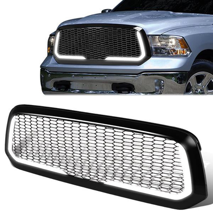 PARRILLA GRILLE - 13-18 DODGE RAM 1500 / 2018 DODGE RAM 1500 CLASSIC - DOES NOT FIT REBEL MODEL - HONEYCOMB MESH - W/ LED DRL LIGHT - LED'S REQUIRE WIRING INTO EXISTING LIGHTING - BLACK